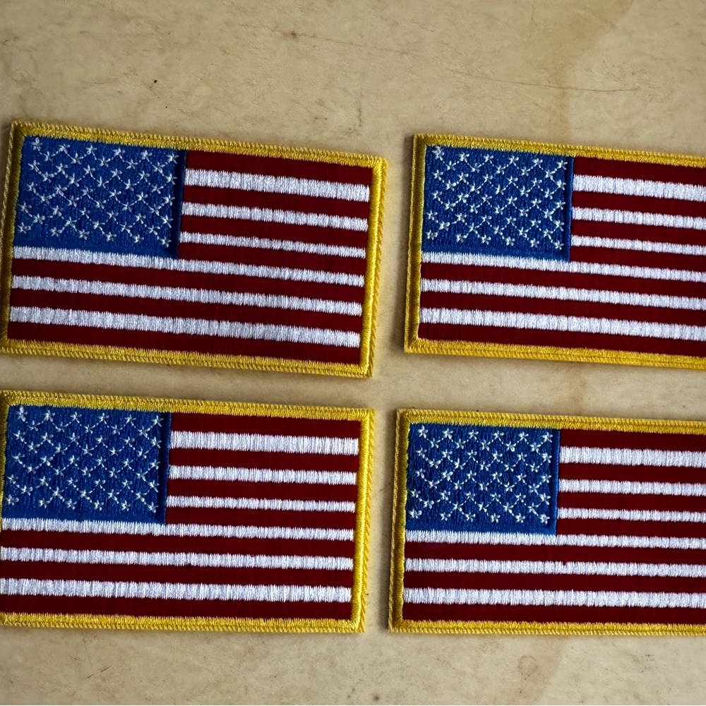 4 USA AMERICAN FLAG EMBROIDERED PATCH IRON-ON SEW-ON WHITE BORDER (3” x 2”)